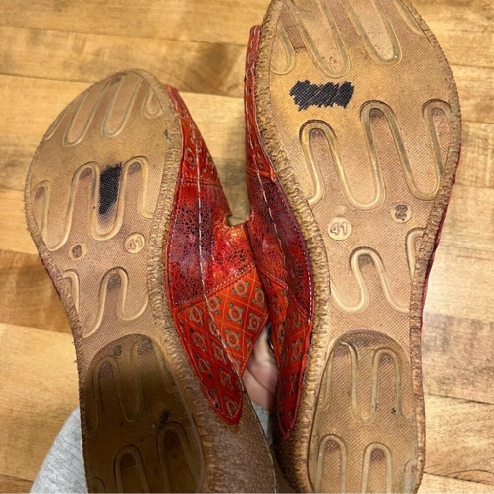 Spring Step Size 41 Red Wedge Heels Sandals Leather Boho Shoes Artsy US 9.5-10 - Picture 9 of 9